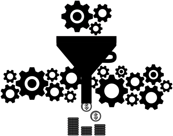 Gear and funnel representing a sales funnel